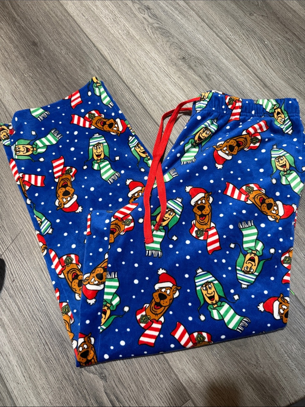 Men's Blue Holiday Character Pajama Pants with Red Drawstring